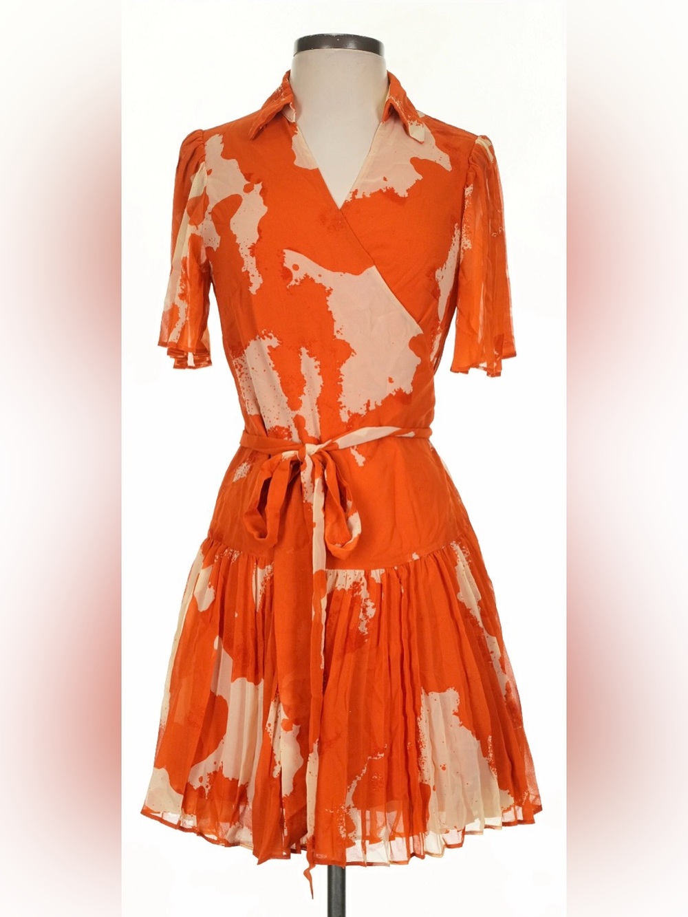 Alexis for Target Orange and Cream Pleated Wrap Mini Dress Small - Picture 4 of 9